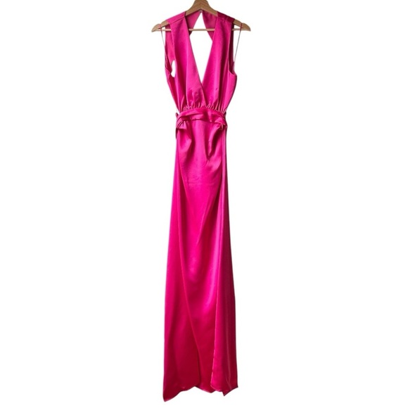 NWT Ramy Brook Milan Open Tie Back Column Gown Hot Pink Sz 12 - Picture 5 of 15